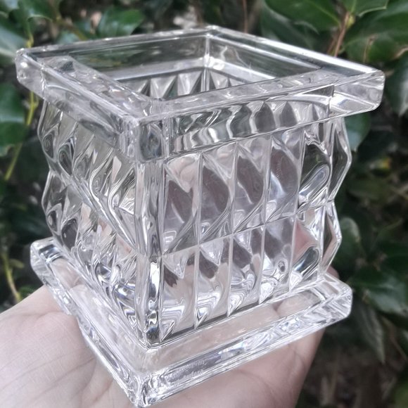 Crystal Vase Waterford Square Diamond Cut Clear Glass Marquis - Picture 1 of 16